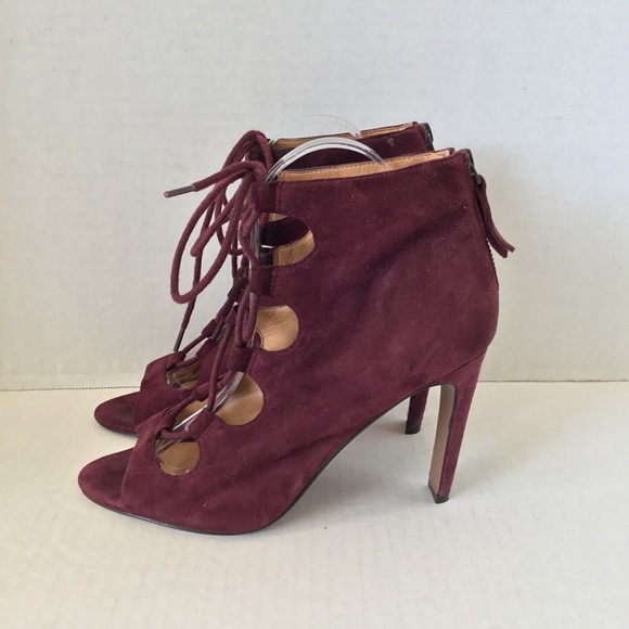 NINE WEST FRETABL BURGUNDY HEELS LACE UP ZIPPER SIZE 8.5 - Picture 2 of 15